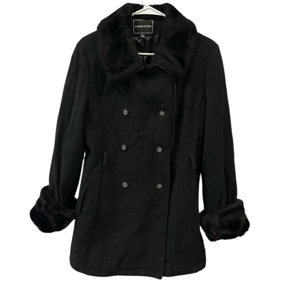 Wool Vintage Fairweather pea coat faux fur trim Says 14 Fits Like Womens Medium